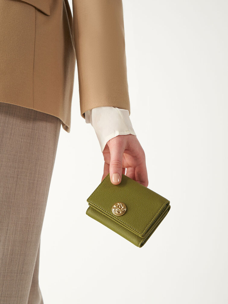 محفظة بلير قصيرة مزينة بقطعة معدنية لامعة, أخضر زيتي, hi-res