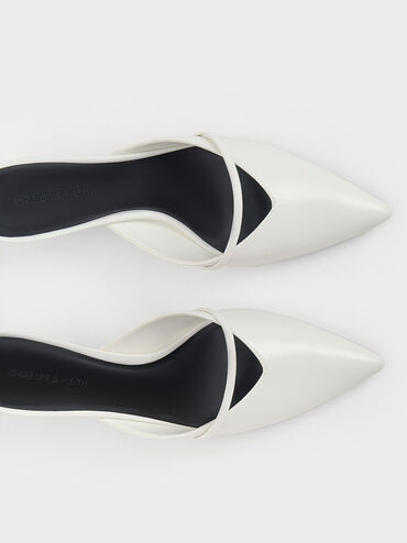 Crinkle-Effect Sculptural-Heel Pointed-Toe Mules, White, hi-res
