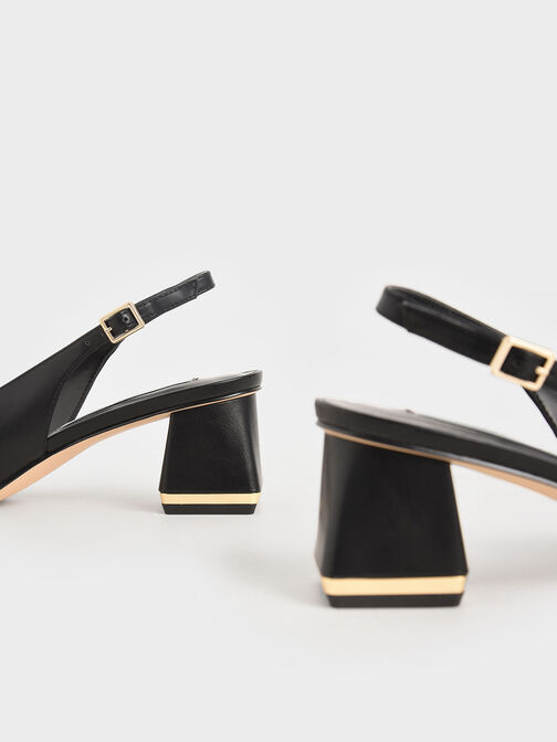 Metallic Accent Slingback Court Shoes, Black, hi-res