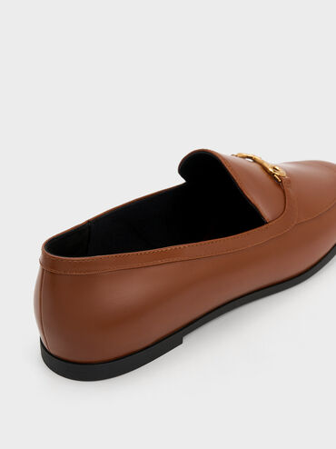 Metallic Accent Round-Toe Loafers, Brown, hi-res