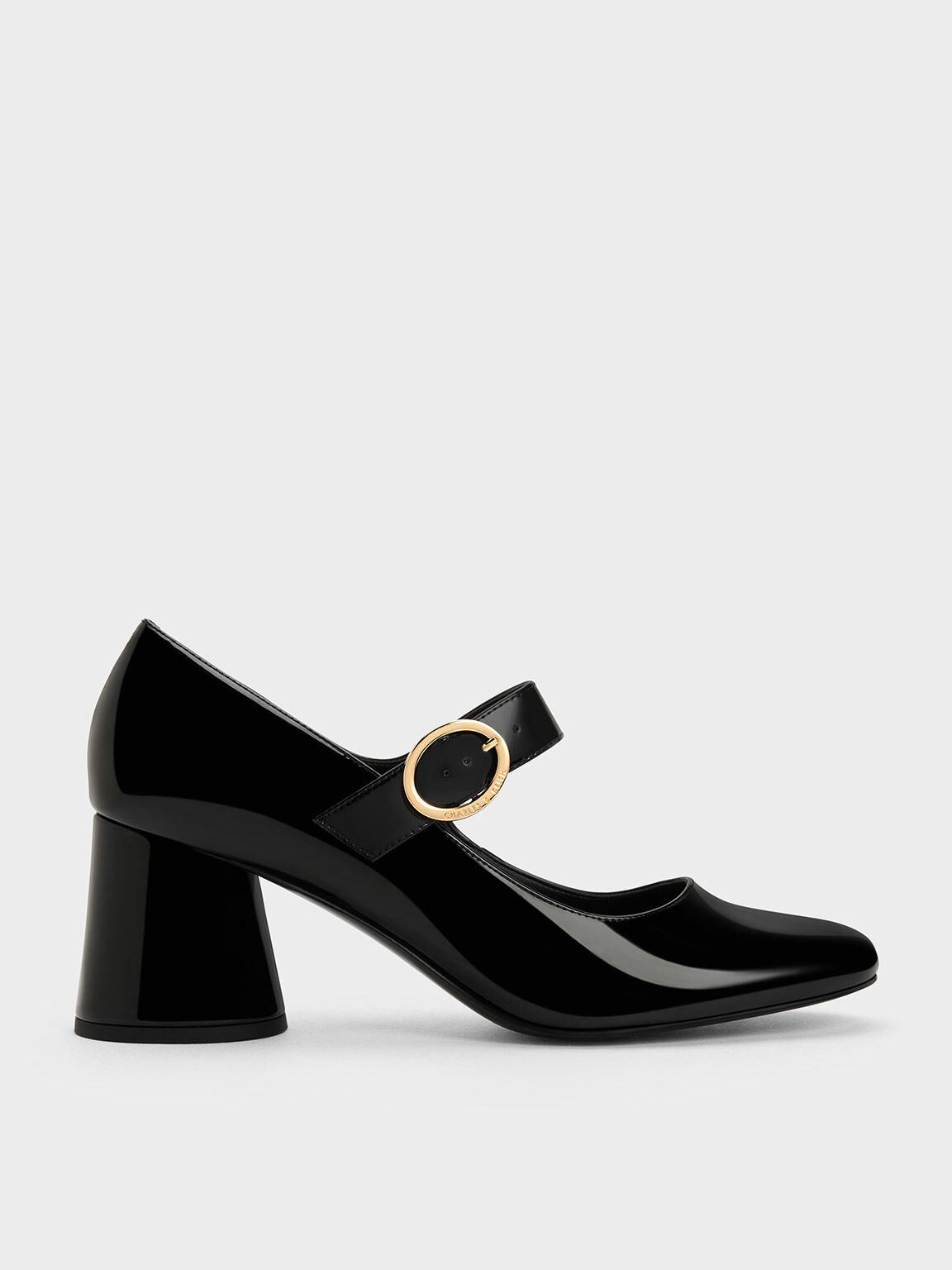 Black Claudie Patent Cylindrical Block Heel Mary Janes CHARLES KEITH SA