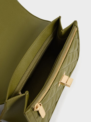 حقيبة ميكايلا مبطنة مزودة بسلسلة, أخضر زيتي, hi-res