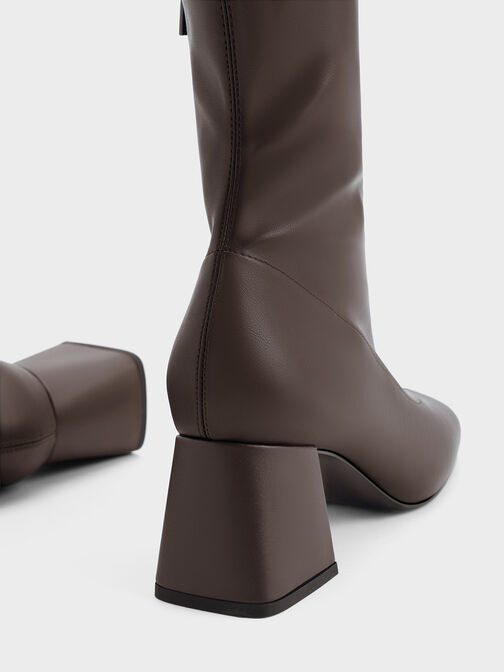 Metallic Trapeze Heel Ankle Boots, Dark Brown, hi-res