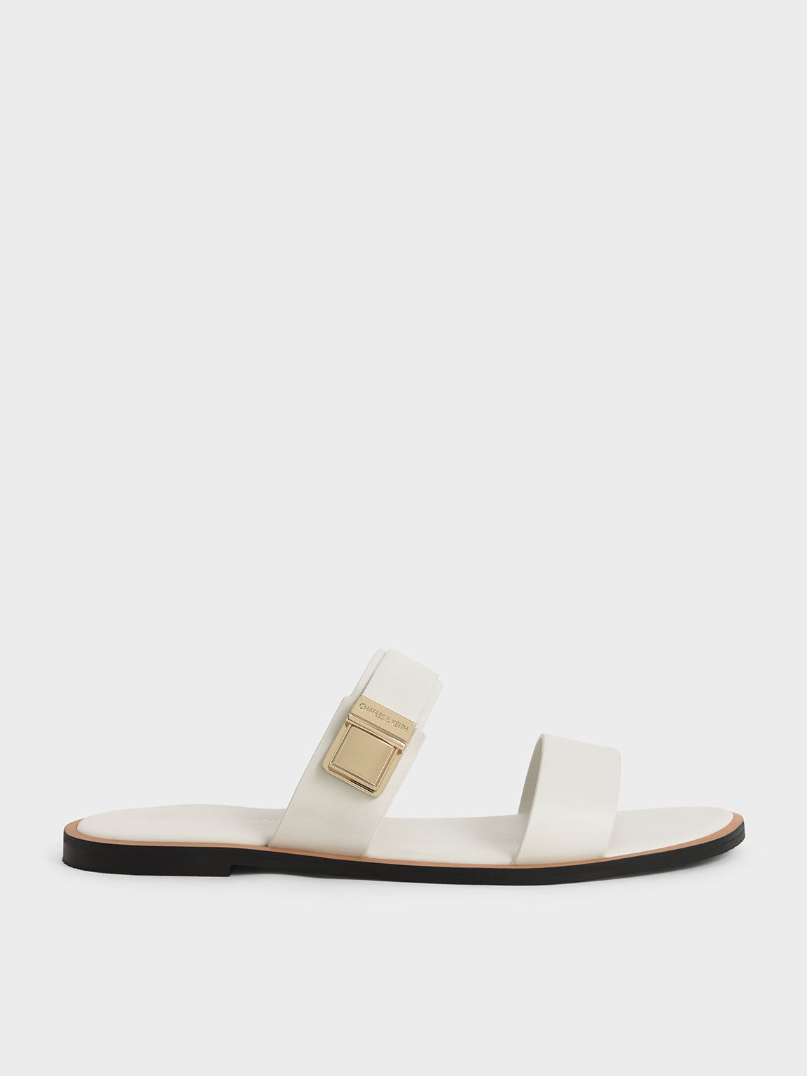 Metallic Buckle Slide Sandals, Chalk, hi-res