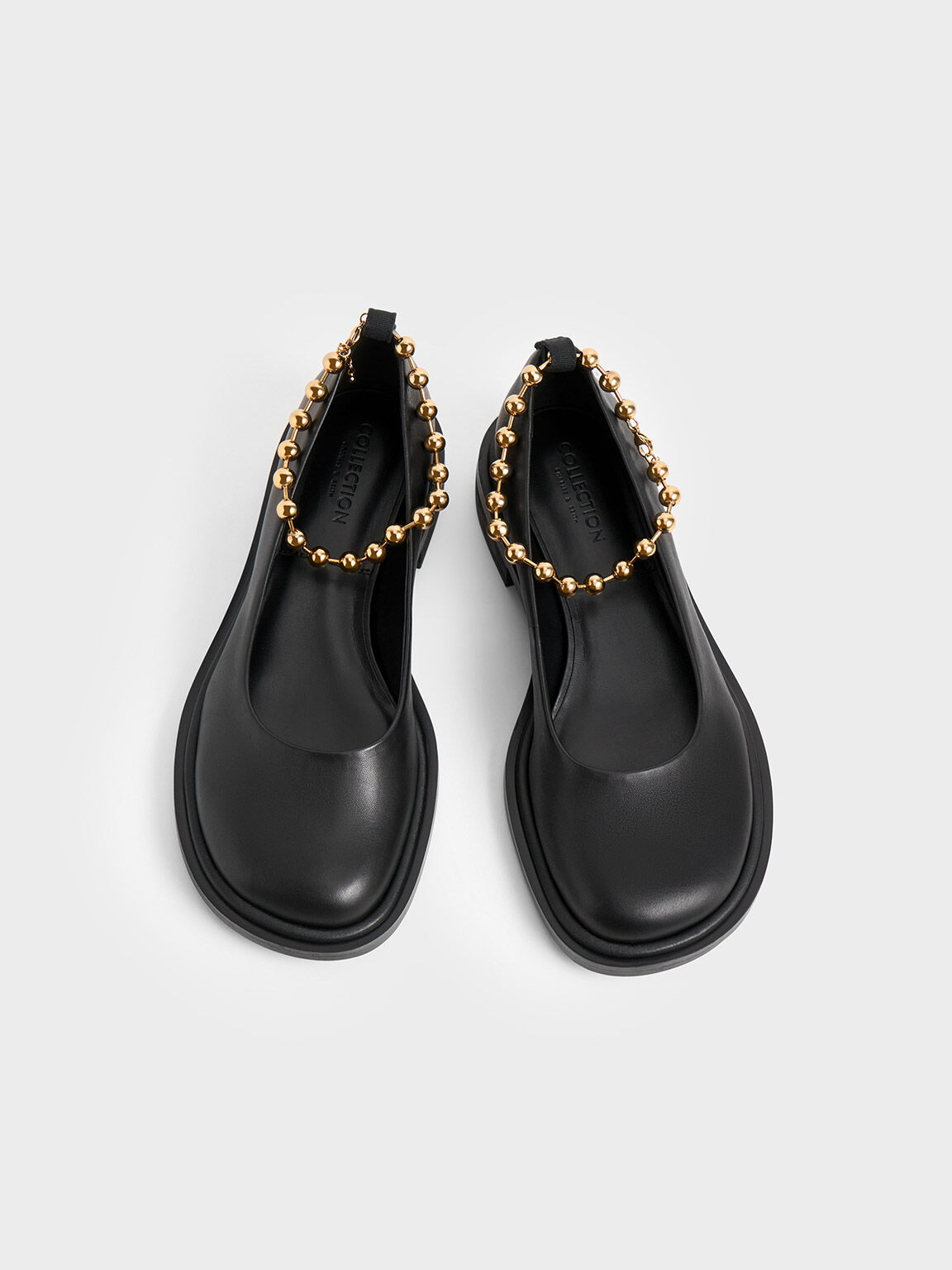 Beaded Ankle-Strap Leather Ballerinas, Black, hi-res