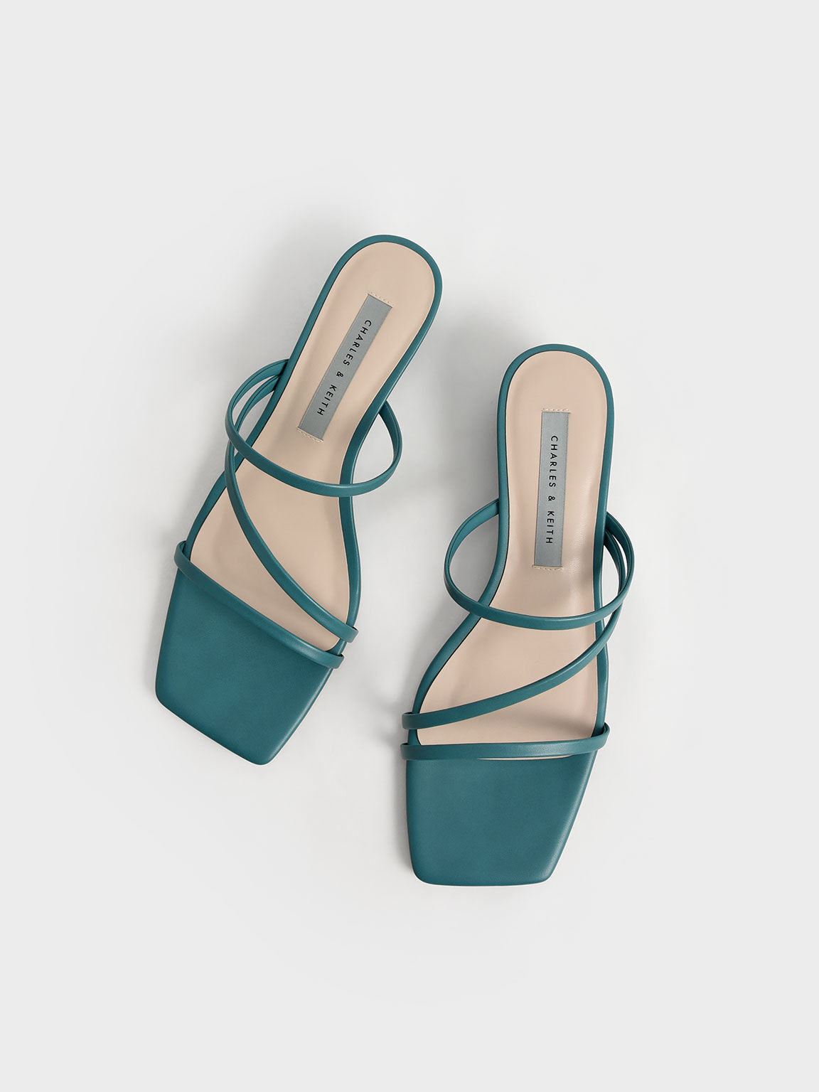 Strappy Wedge Mules, Green, hi-res
