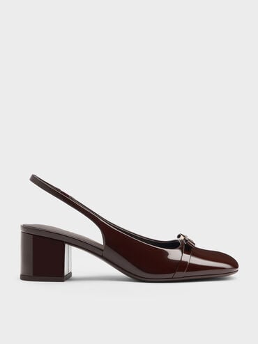 Dorian Patent Bow Block-Heel Slingback Pumps, Dark Brown, hi-res