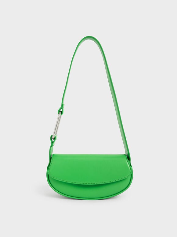 حقيبة كتف بتصميم نصف دائري, لون أخضر, hi-res