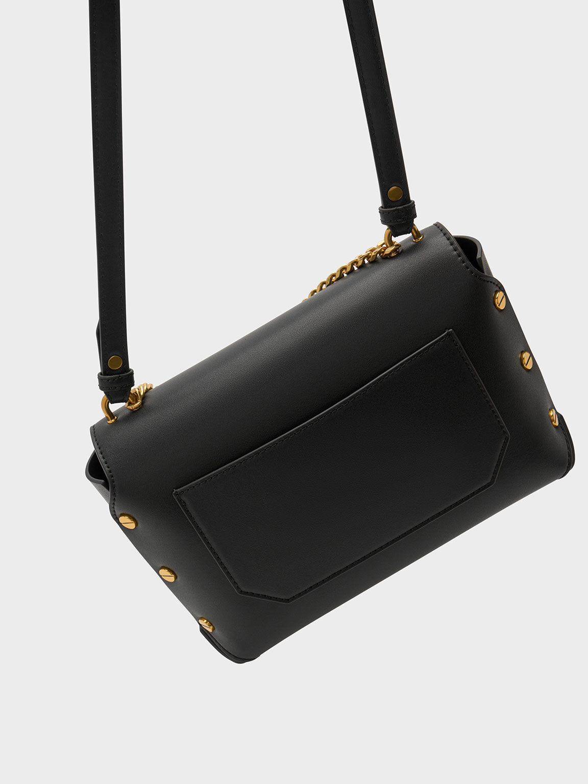 Screw Motif Front Flap Bag, Black, hi-res