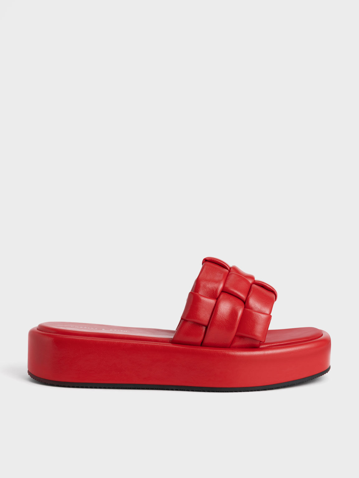 Interwoven Strap Platform Sandals, Red, hi-res