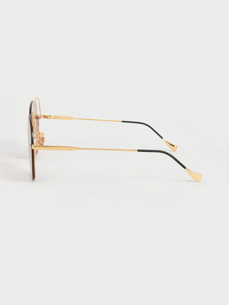 نظارة شمسية بإطار على شكل فراشة وبعدسات متعددة الألوان, ذهبي, hi-res