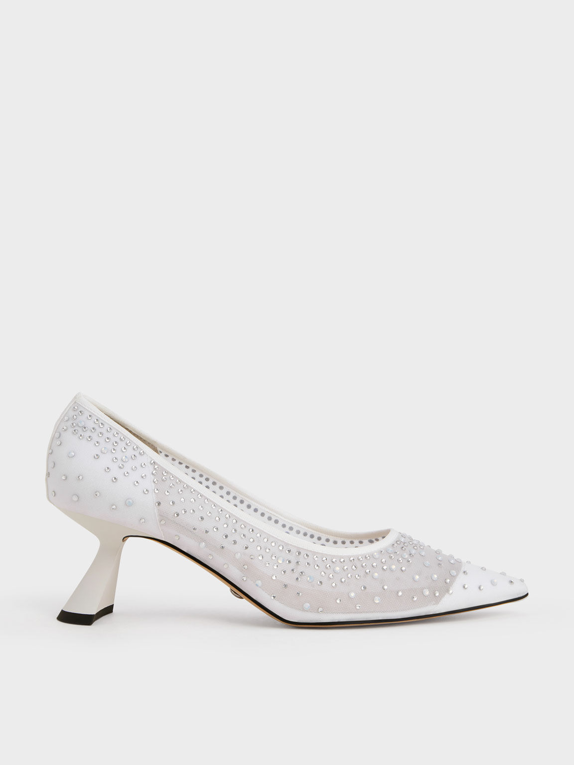 Blythe Mesh Embellished Sculptural Heel Pumps, White, hi-res