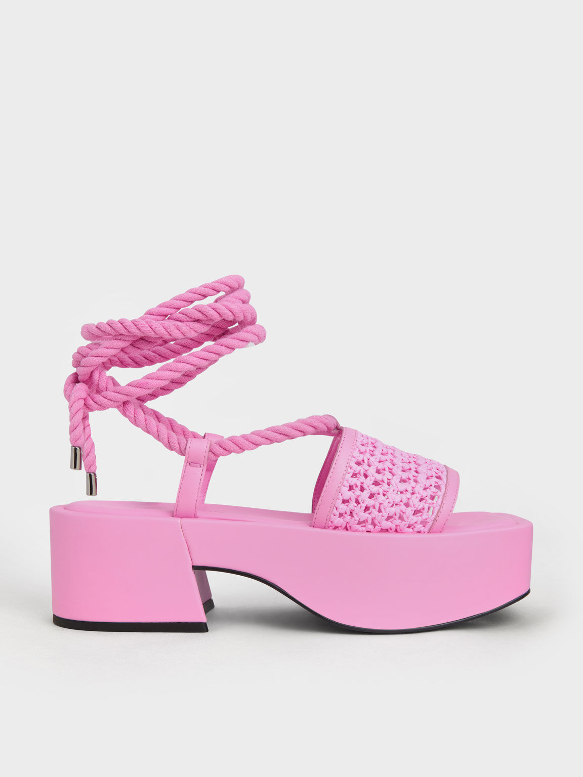 Micah Raffia & Leather Tie-Around Flatforms, Pink, hi-res