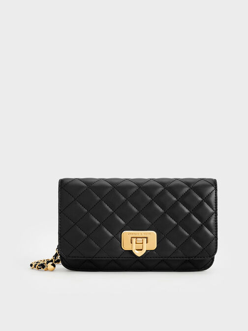 Cressida Quilted Push-Lock Clutch, Black, hi-res