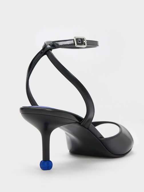 Sculptural Heel Ankle-Strap Pumps, Black, hi-res