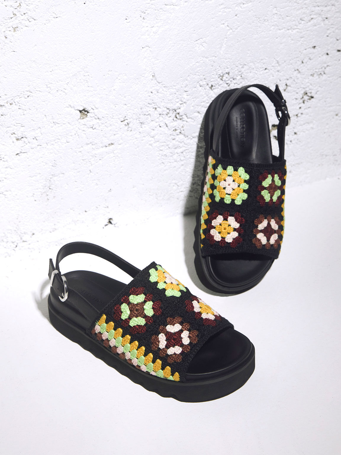 Crochet & Leather Floral Slingback Sandals, Multi, hi-res