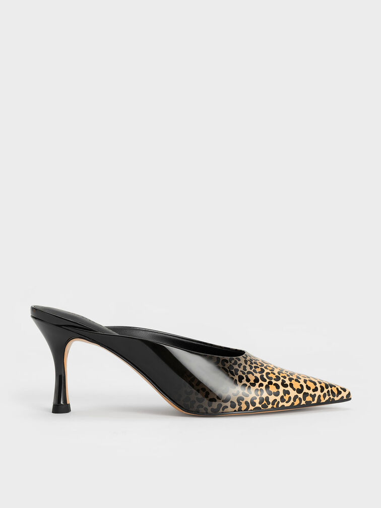 Patent Leopard Print Spool Heel Mules, Multi, hi-res