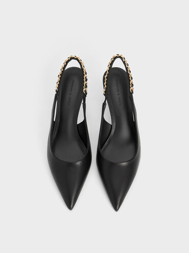 حذاء بكعب عال وحزام حول الكاحل بتصميم سلسلة مضفرة, أسود, hi-res