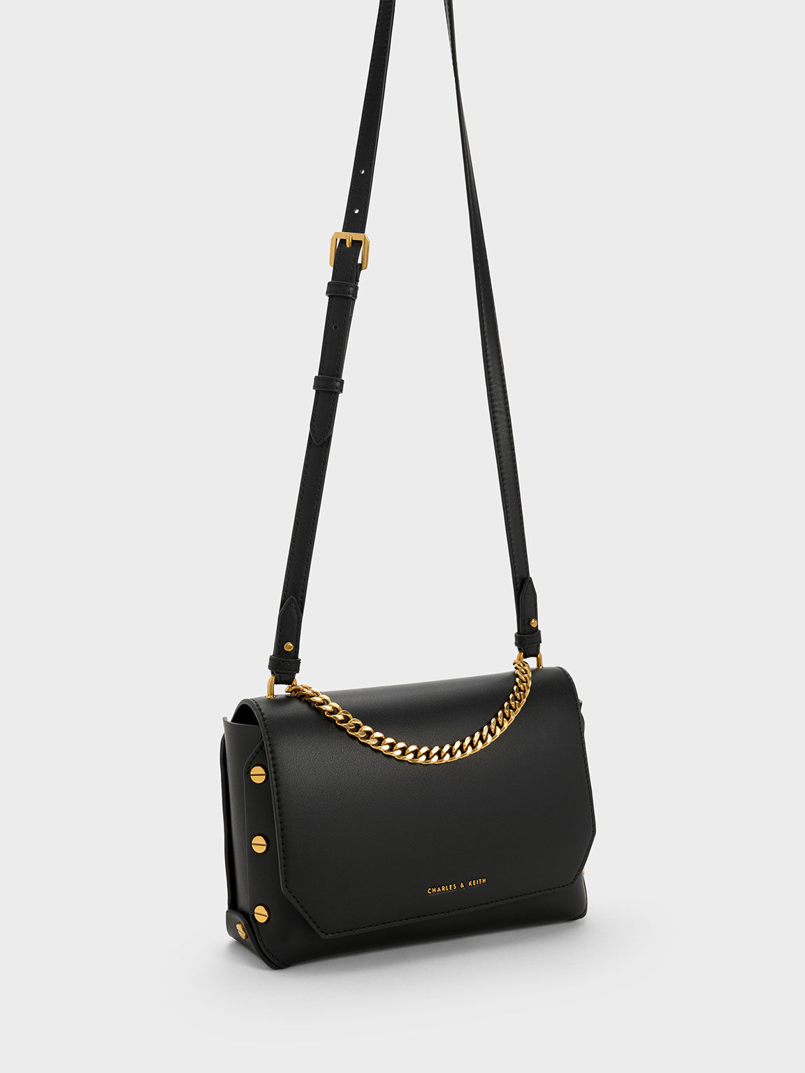 Screw Motif Front Flap Bag, Black, hi-res