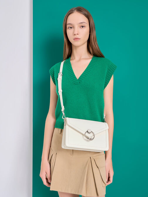 Joelle Envelope Shoulder Bag, White, hi-res