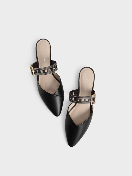 Sepphe Cut-Out Strap Flat Mule Pumps, Black, hi-res