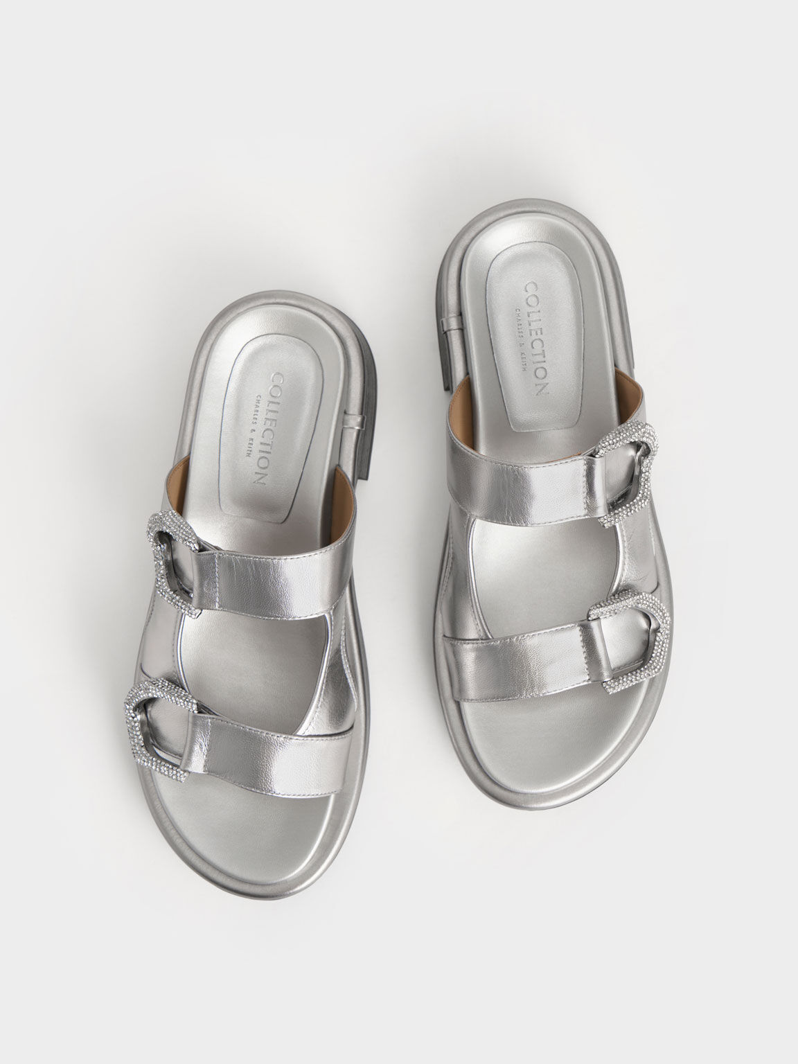 Gabine Leather Slides, Pewter, hi-res