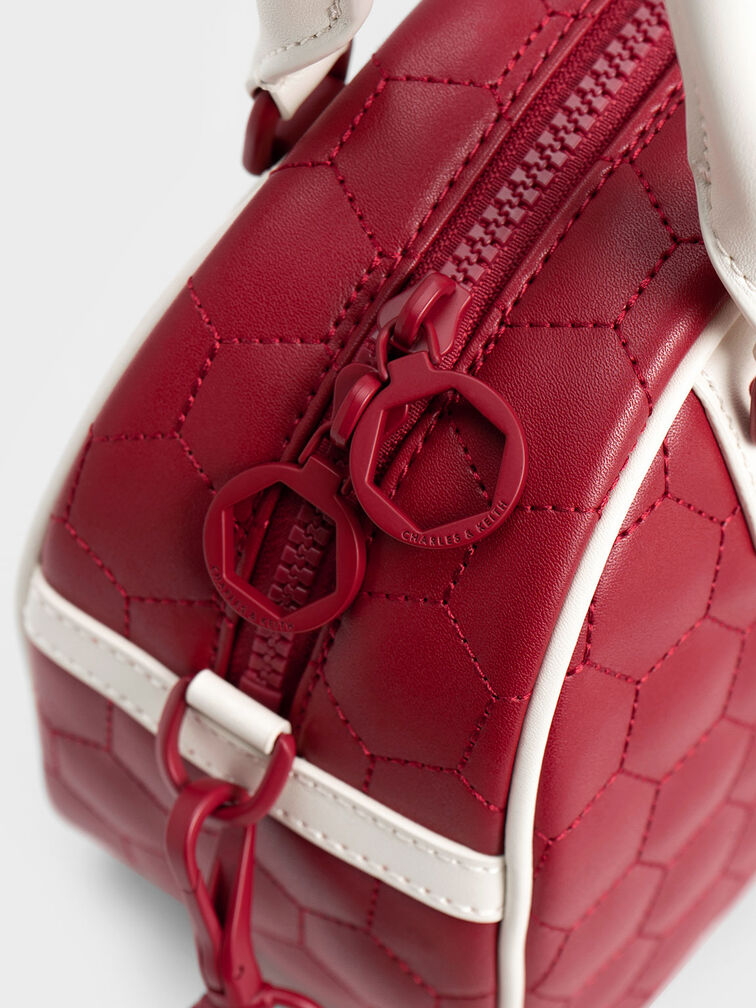 Striped Textured Bowling Bag, Red, hi-res