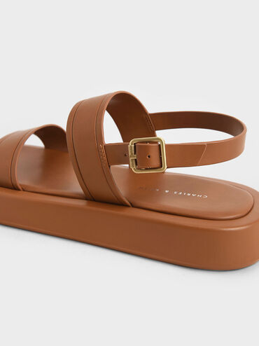 Open Toe Slingback Platform Sandals, Caramel, hi-res