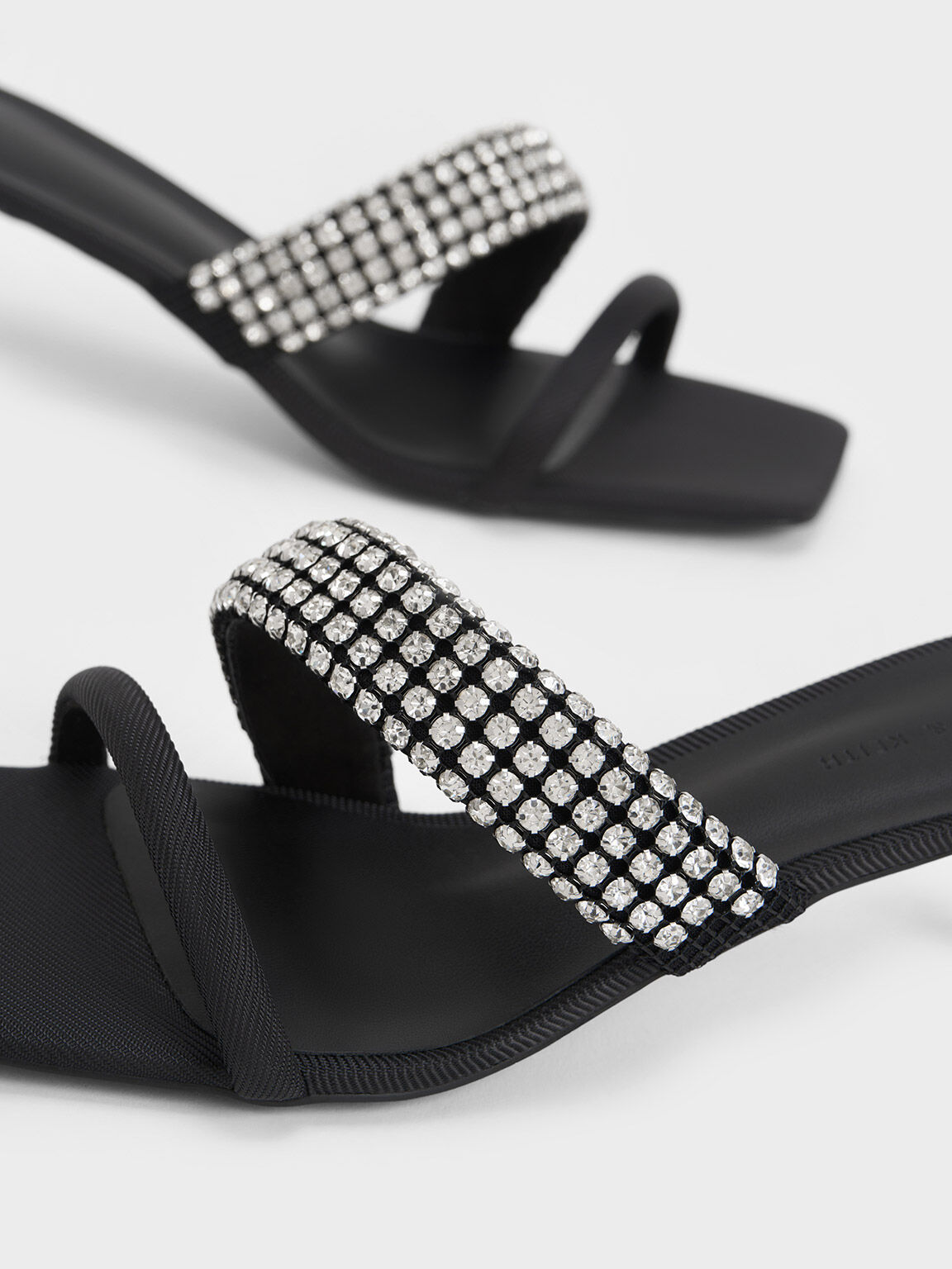Gem Embellished Strappy Mules, Black, hi-res