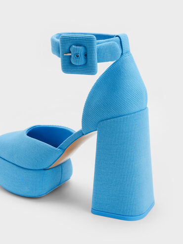 Sinead Woven Buckled D'Orsay Platform Pumps, Blue, hi-res