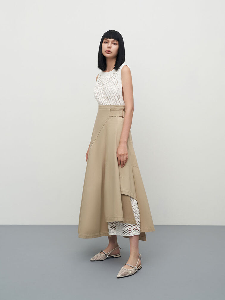 Gem-Strap Knit & Mesh Ballerina Pumps, Chalk, hi-res