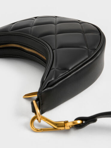 حقيبة بوني بذراع سلسلة و تصميم هلالي, أسود, hi-res