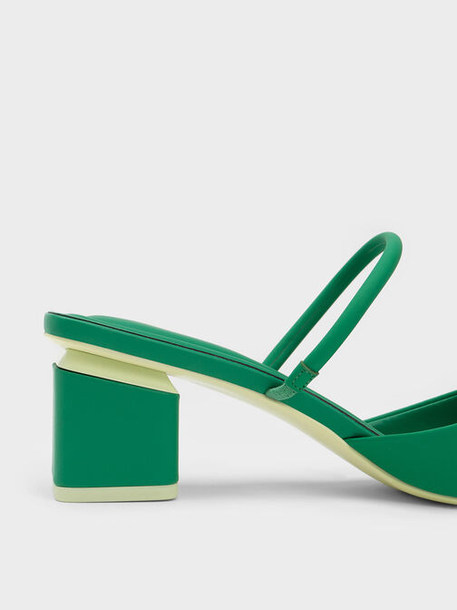 Block Heel Mules, Green, hi-res