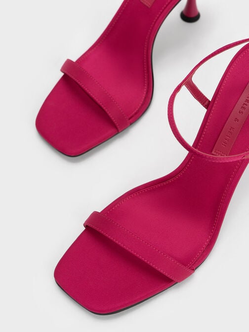 Spool Heel Satin Sandals, Red, hi-res