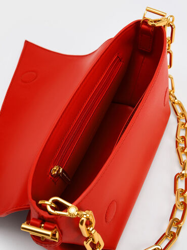 حقيبة رفرف أمامية هندسية بوز, أحمر, hi-res