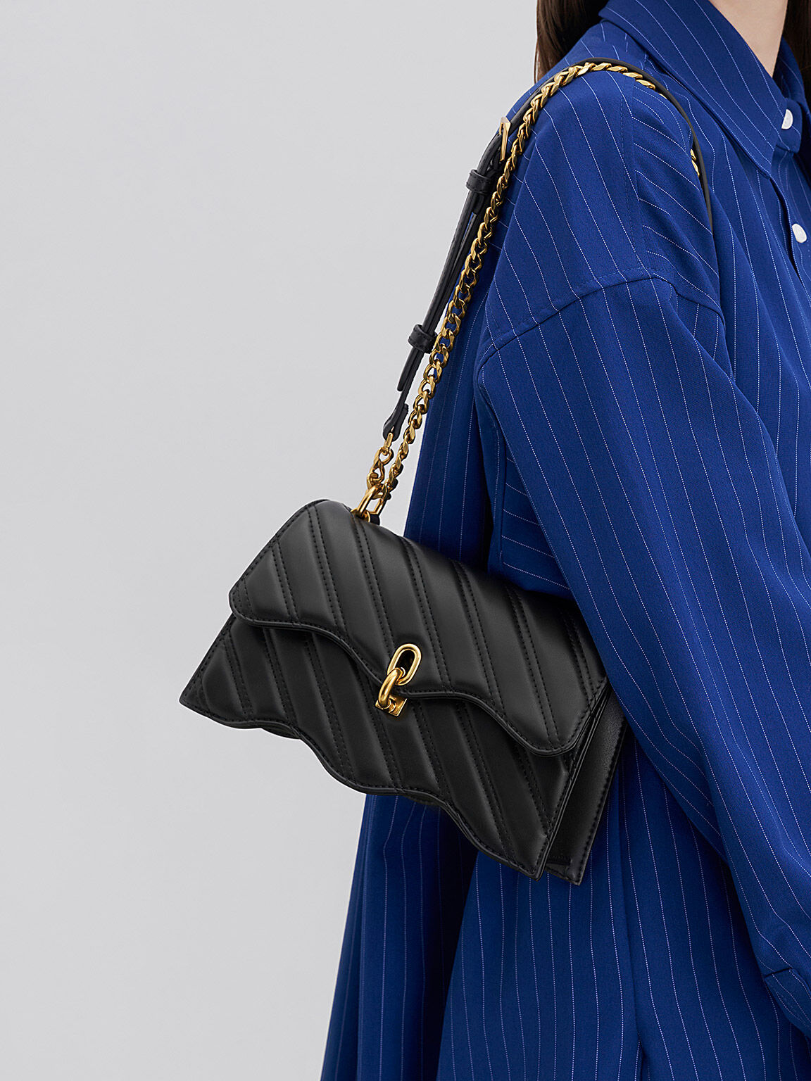 Freja Wavy Trapeze Crossbody Bag, Black, hi-res