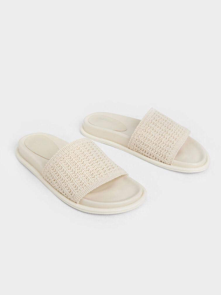Knitted Slide Sandals, Cream, hi-res