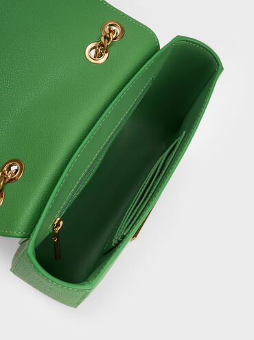 حقيبة بذراع سلسلة وقفل كبس, لون أخضر, hi-res