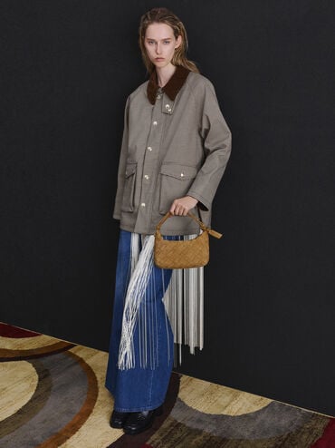 Ivette Recycled Suede Woven Shoulder Bag, Sahara Sand, hi-res