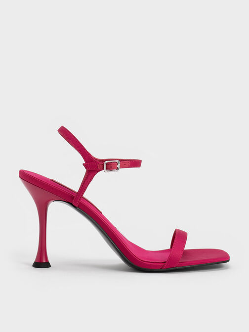 Spool Heel Satin Sandals, Red, hi-res