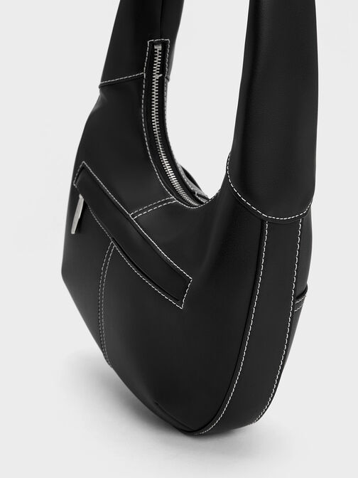 حقيبة أنثيا الهوبو ذات الحواف المتباينة المنحنية, أسود, hi-res