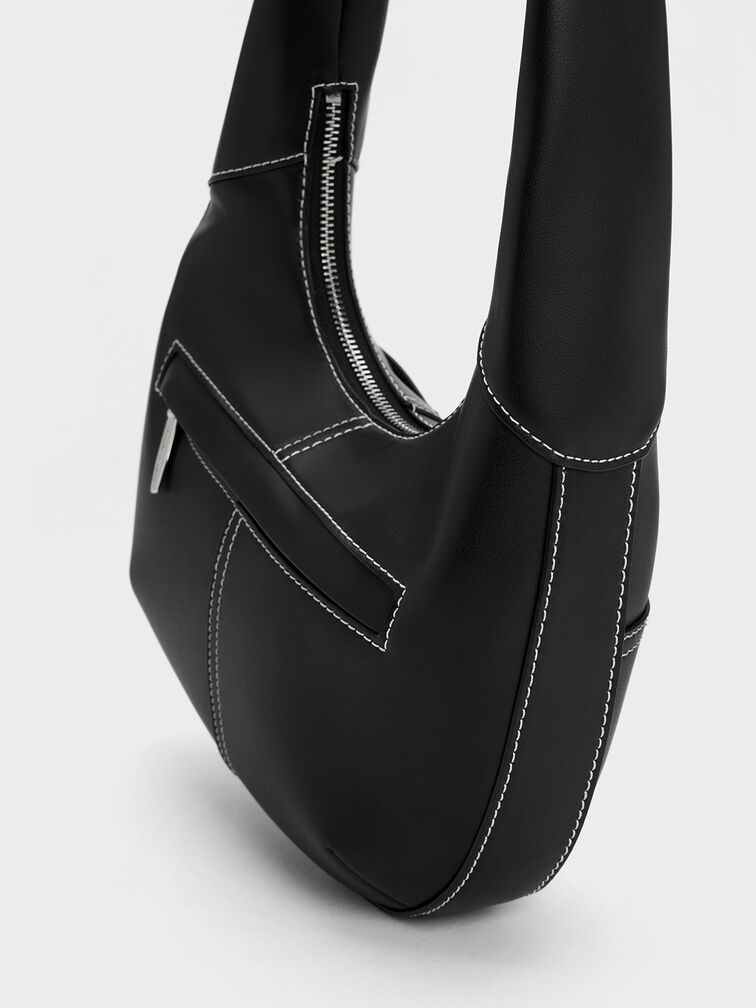 حقيبة أنثيا الهوبو ذات الحواف المتباينة المنحنية, أسود, hi-res