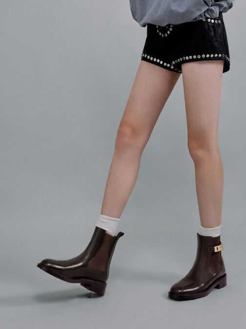 Lando Metallic-Buckle Chelsea Boots, Dark Brown, hi-res