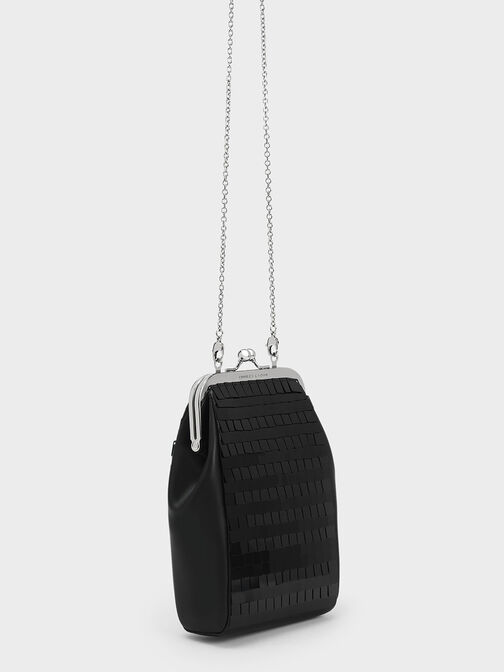 حقيبة صغيرة بسلسلة مميزة بالترتر, أسود, hi-res