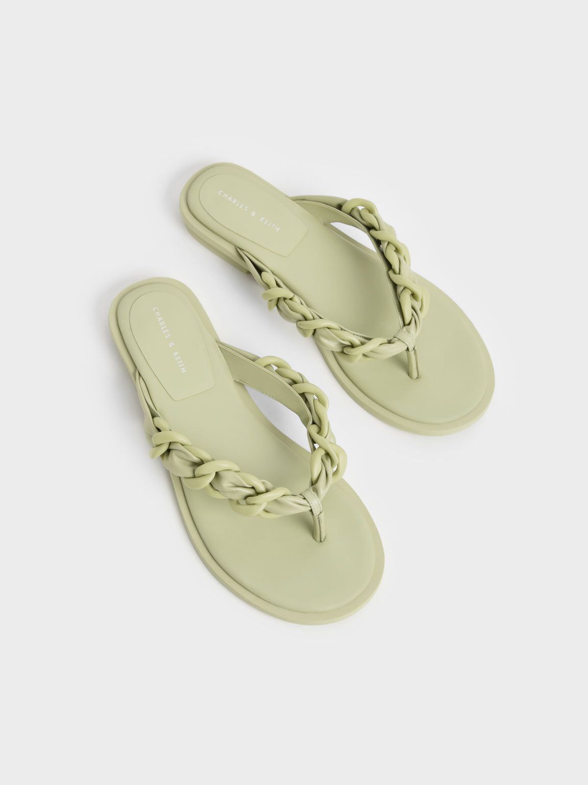 Braided Chain-Link Strap Thong Sandals, Sage Green, hi-res