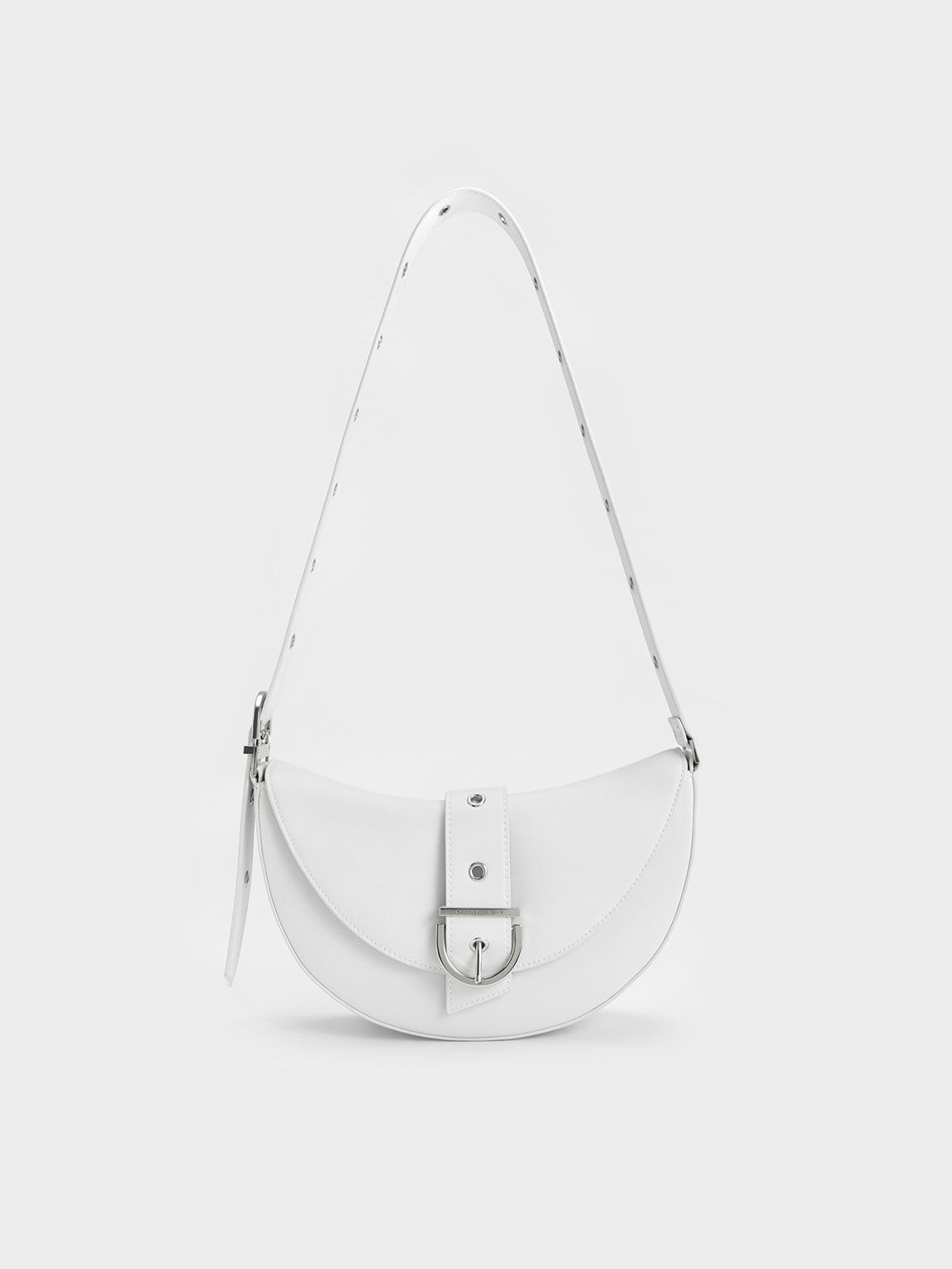 Buckled Strap Crescent Bag, Chalk, hi-res