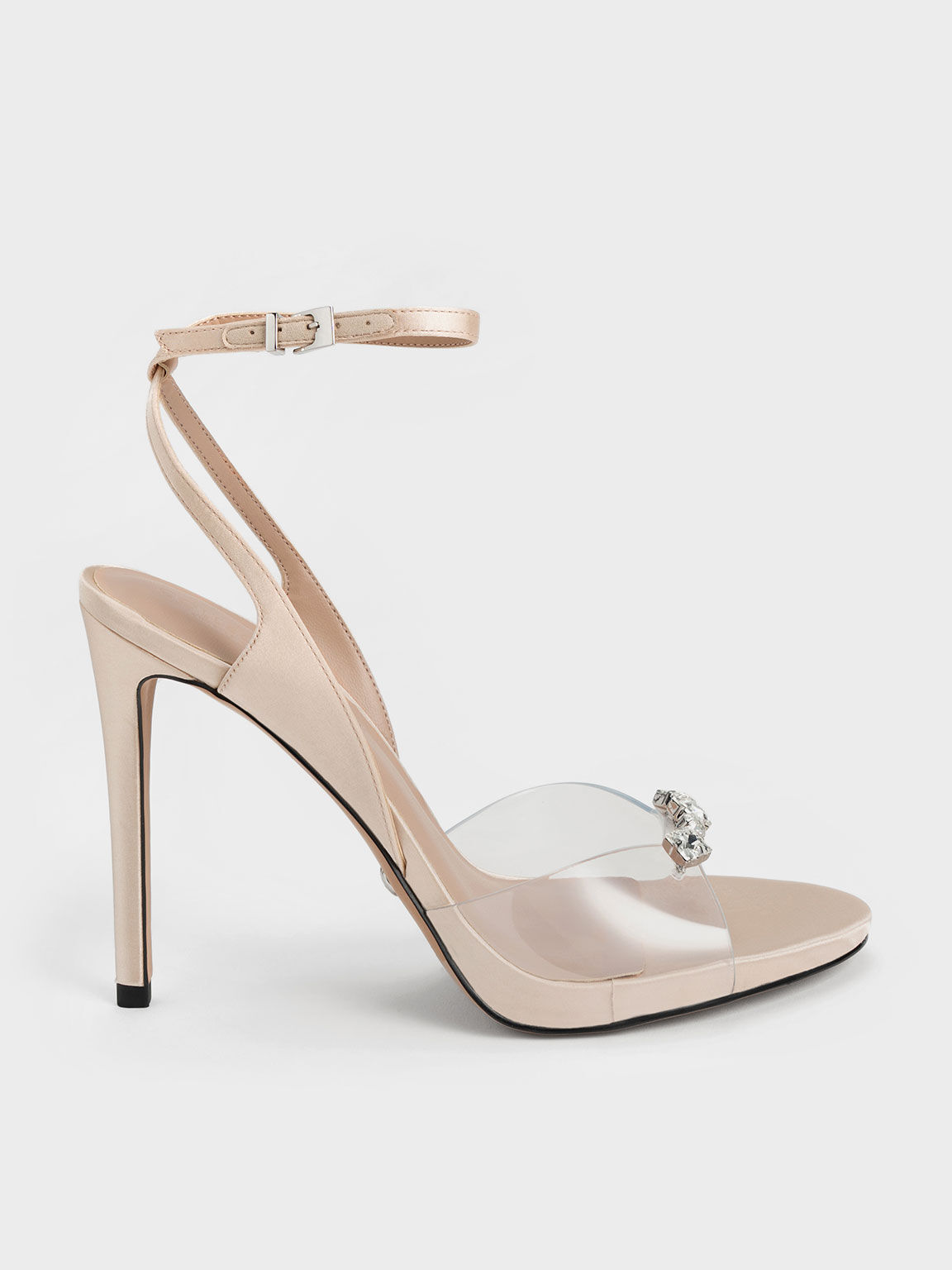 Nude Gem Encrusted Ankle Strap Clear Sandals CHARLES KEITH SA