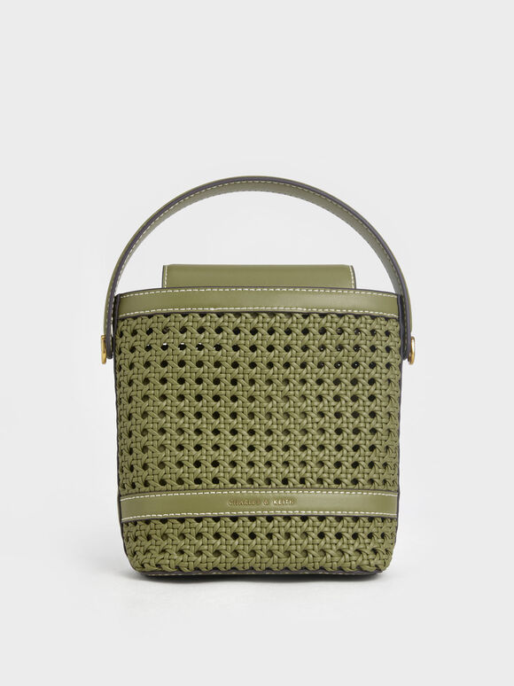 Cecily Woven Bucket Bag, Avocado, hi-res
