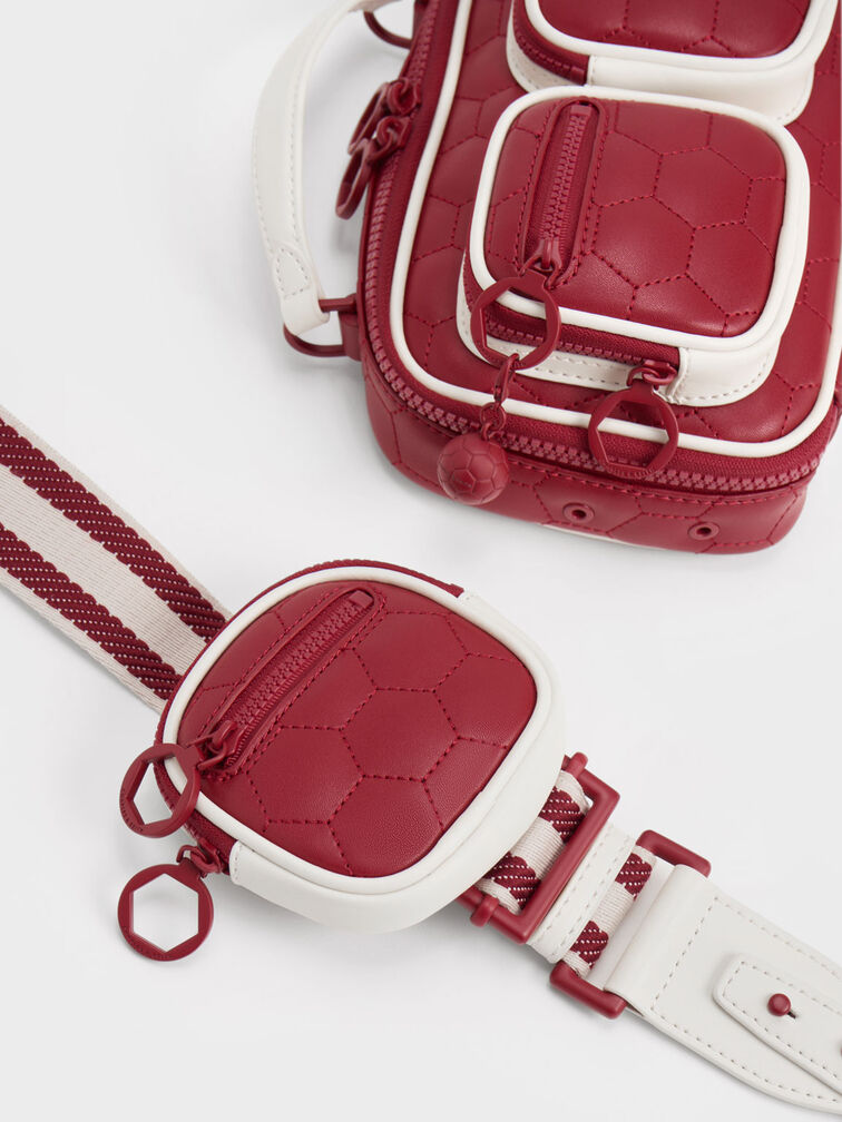 Textured Multi-Pouch Crossbody Bag, Red, hi-res
