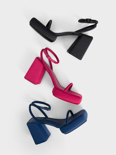 Lucile Satin Platform Sandals, Red, hi-res